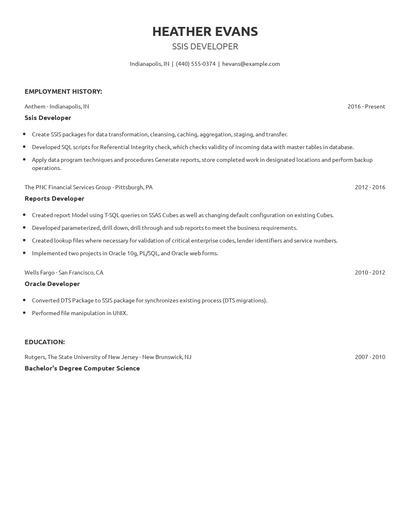 Ssis Developer Resume