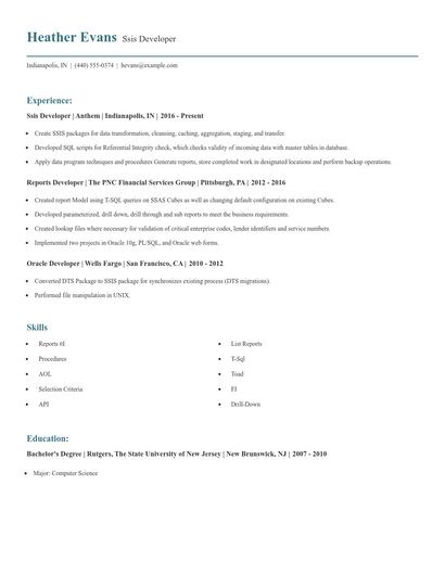 Ssis Developer Resume