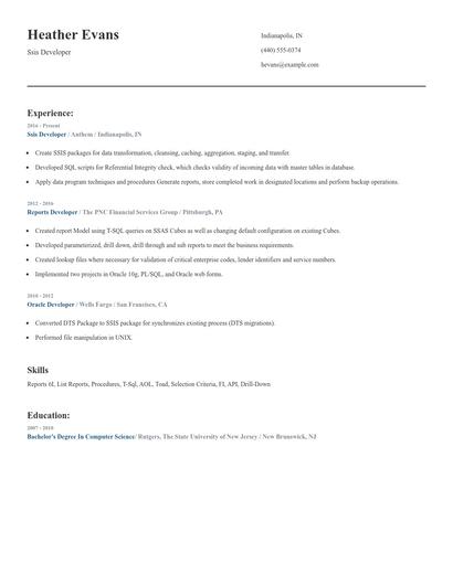 Ssis Developer Resume