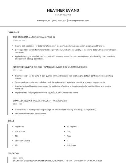 Ssis Developer Resume