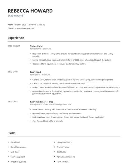 Stable Hand Resume