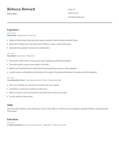 Stable Hand Resume