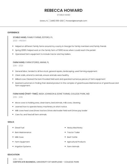 Stable Hand Resume