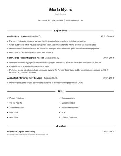 Staff Auditor Resume
