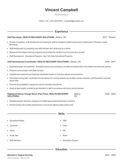 Staff Developer Resume