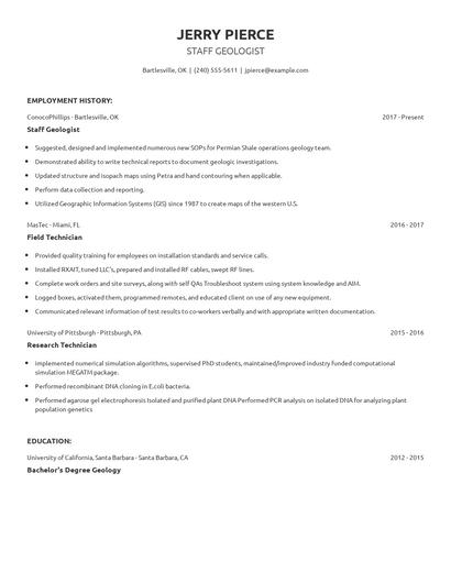 Staff Geologist Resume