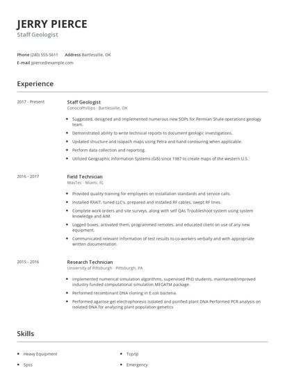 Staff Geologist Resume