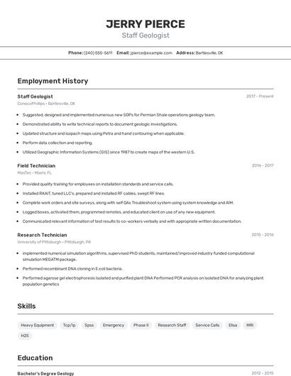 Staff Geologist Resume