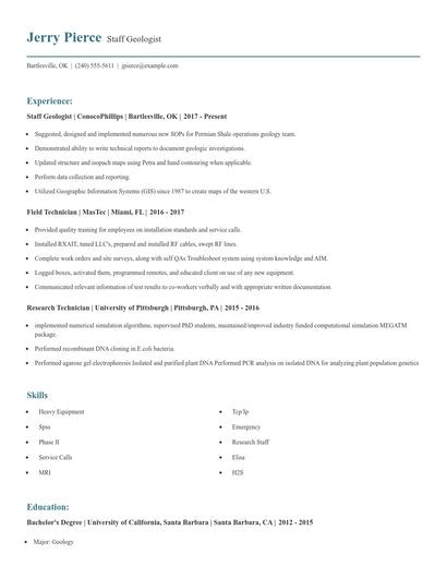 Staff Geologist Resume