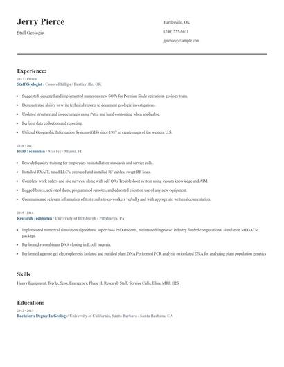 Staff Geologist Resume