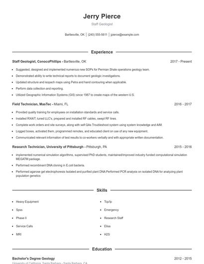 Staff Geologist Resume
