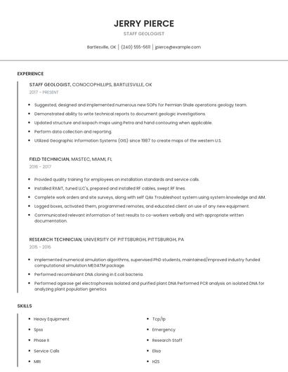 Staff Geologist Resume