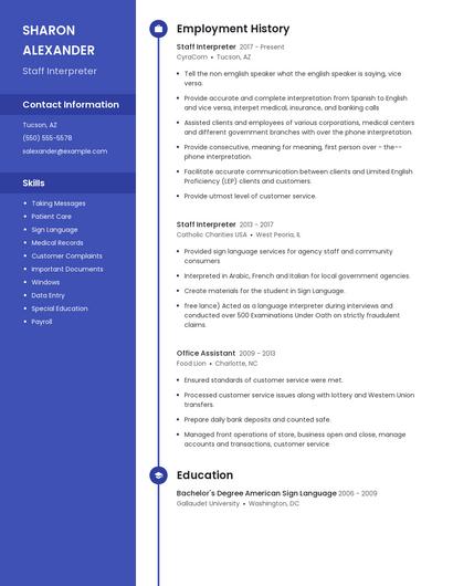 Staff Interpreter Resume
