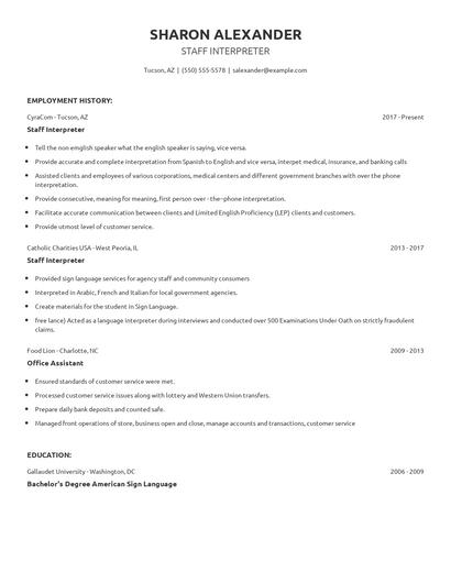 Staff Interpreter Resume