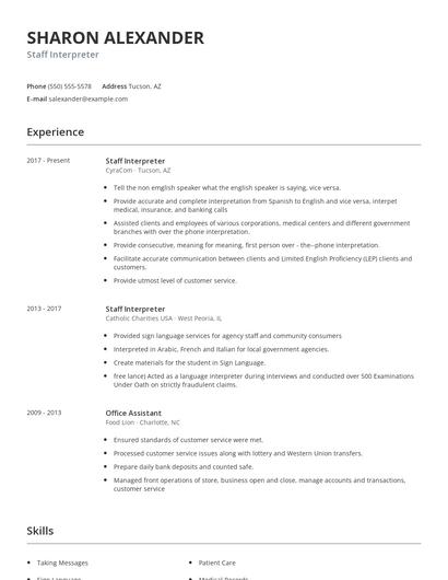 Staff Interpreter Resume