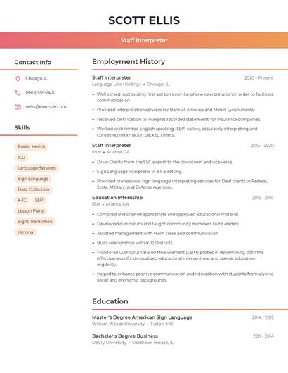Staff Interpreter Resume