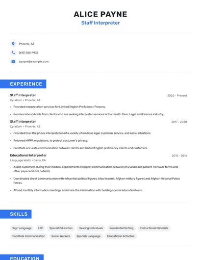 Staff Interpreter Resume