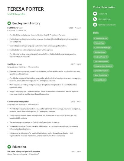 Staff Interpreter Resume