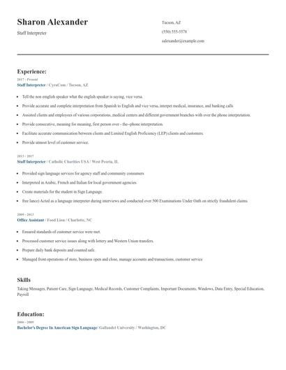 Staff Interpreter Resume