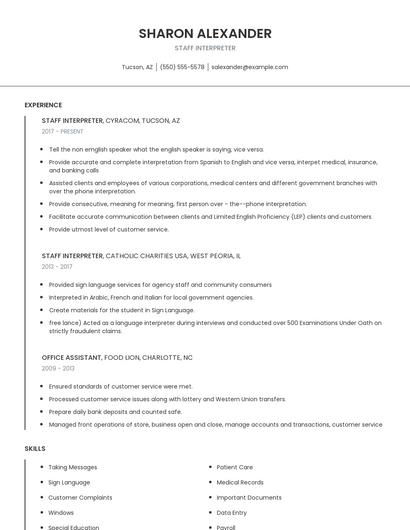 Staff Interpreter Resume