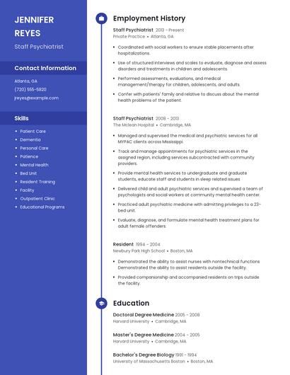 Staff Psychiatrist Resume
