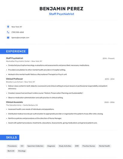 Staff Psychiatrist Resume