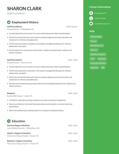 Staff Psychiatrist Resume