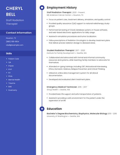 Staff Radiation Therapist Resume