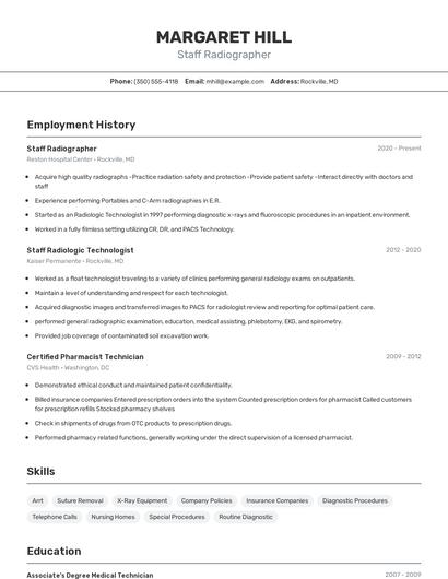 Staff Radiographer Resume
