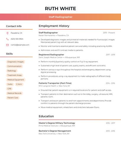 Staff Radiographer Resume