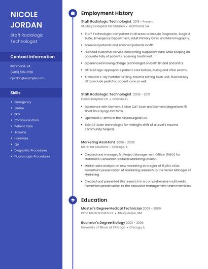 Staff Radiologic Technologist Resume