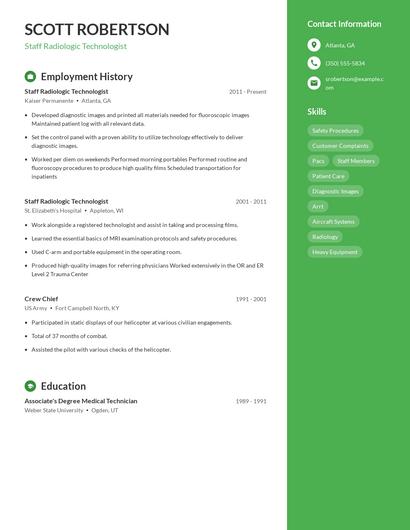 Staff Radiologic Technologist Resume