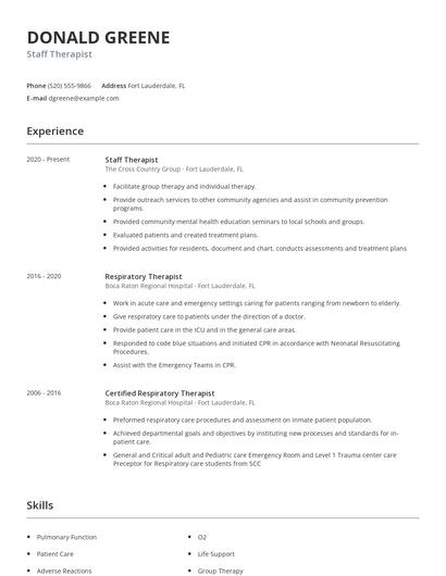 Staff Therapist Resume