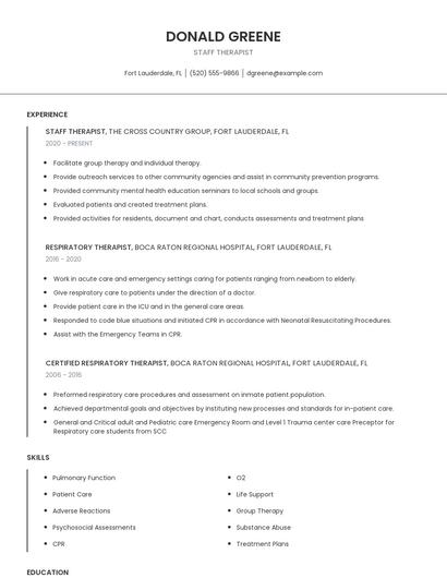 Staff Therapist Resume