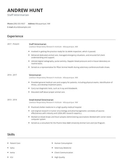 Staff Veterinarian Resume