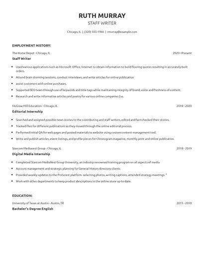 Staff Writer Resume