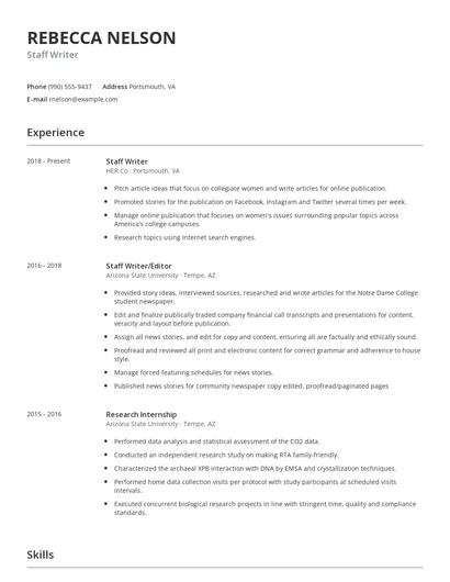 Staff Writer Resume