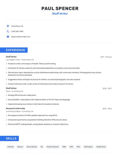 Staff Writer Resume