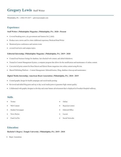 Staff Writer Resume