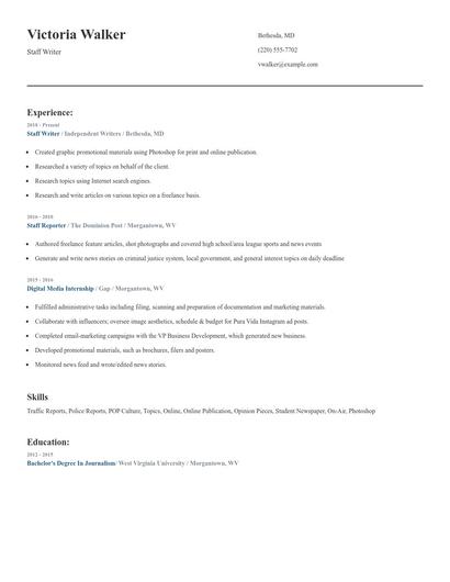 Staff Writer Resume