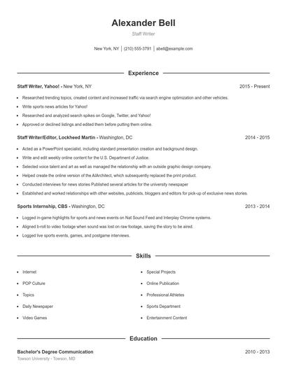 Staff Writer Resume