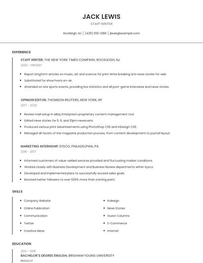 Staff Writer Resume