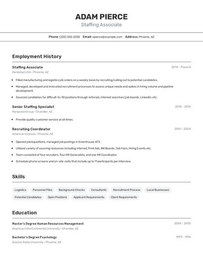 Staffing Associate Resume