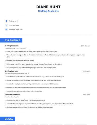 Staffing Associate Resume