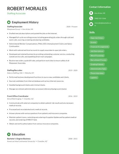Staffing Associate Resume