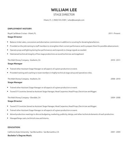 Stage Director Resume