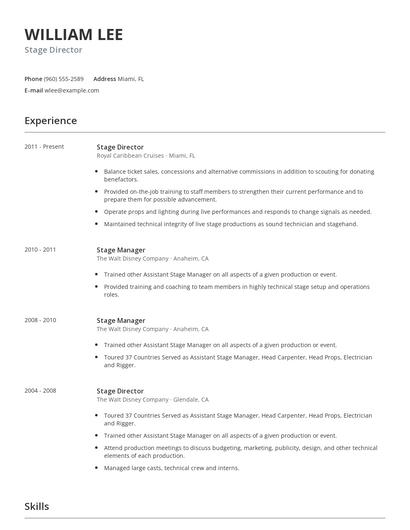 Stage Director Resume