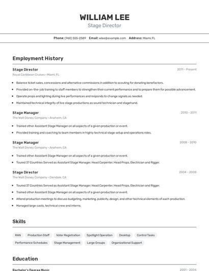 Stage Director Resume