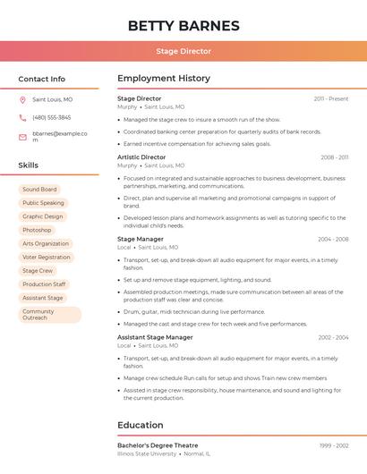Stage Director Resume