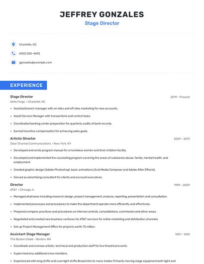 Stage Director Resume